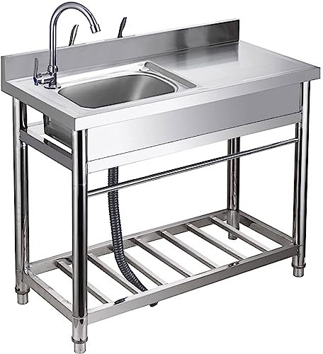 Fregadero de acero inoxidable con mesa de trabajo fregadero de la estación de preparación de cocina comercial restaurante fregadero de pie con lavabo de pie para lavandería patio trasero garaje interi