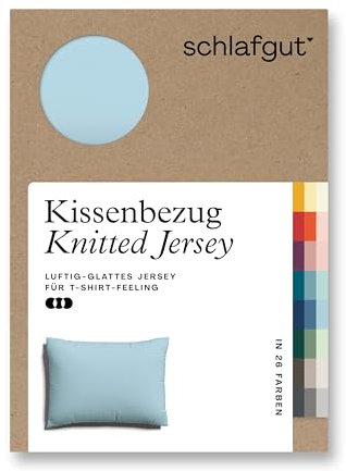 schlafgut Knitted Jersey Kissenbezug 70x90 cm Blue Light Uni weicher Premium Kopfkissenbezug einzeln, faltenfrei mit Elasthan