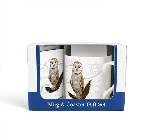 Mug & Coaster Gift Set - Country Farm Barn Owl Bone China Mug and Cork Coaster Set - Tea/Coffee Present
