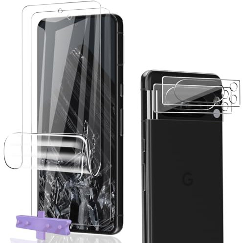 Phlleyaa Protector de Pantalla para Google Pixel 8 Pro,TPU Película Protectora 2 Piezas y Protector de Lente de Cámara 2 Piezas, Sin Burbujas Fácil de Instalar para Google Pixel 8 Pro Vidrio Templado
