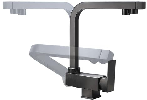 XJTNLB 3 Wege Vorfenster Küchenarmatur Klappbar Drehbarer Wasserhahn Küche Trinkwasserhahn mit 2 Hebel Mischbatterie Küche für Osmoseanlage,Schwarz,B