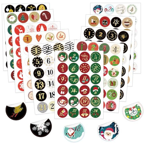 QIMMU 10 × 24 Adventskalender Sticker,Aufkleber Adventskalender Zahlen,Adventskalender Aufkleber Zahlen,Sticker Adventskalender,Adventskalender Sticker 1-24,Adventskalender Nummern für Weihnachten