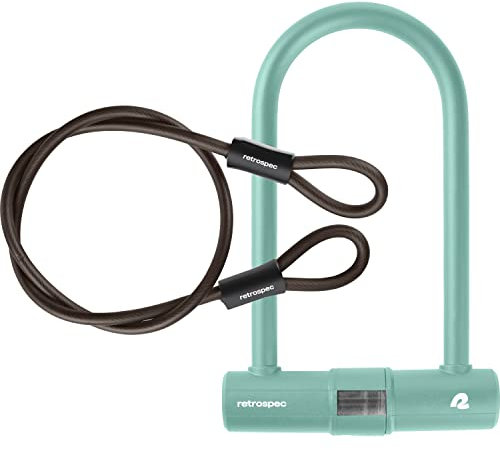 Retrospec Lookout U-Lock Bike Lock with 4Ft Security Cable, Bracket, Heavy Duty Anti-Theft Bicycle Lock with 14mm Shackle, Pick Resistant & Secure Anti-Rotation Design