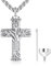 ADMETUS Cross Ash Necklace Sterling Silver Tree of Life Urn Necklace for Ashes Cross Cremation Pendant Jewellery Cross Urn Necklace Memorial Gifts for Men