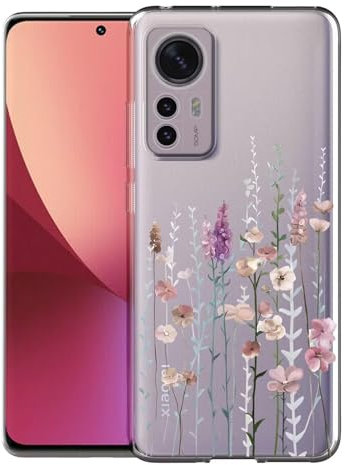 Kaywzo Hülle für Xiaomi 12/12X 5G,Transparent TPU Handyhülle mit Gemälde Blume Muster,Ultradünn Stoßfester Schutzhülle,Schön Silikon Cover Case-3