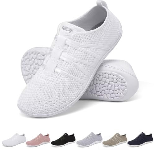 Merdoo Barefoot Shoes Femme Homme Semelle Zéro Drop Chaussures Pieds Nus Ete Respirantes Fitness Sneakers Confort Chaussures de Marche Basket Trail Chaussures Minimalistes Unisexe Blanc 38EU