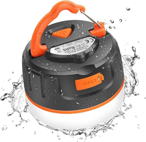 Rechargeable LED Camping Lantern, Portable USB Camping Tent Light/Power Bank 5200mAh 2 in 1 Design, IP65, Magnet Base, 5 Light Modes - Survival Kit for Emergency, Hurricane, Power Outage