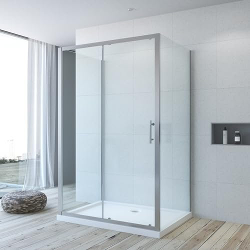 Duschkabine Eckeinstieg U Form Dusche 120 x 80 x 185 cm Duschabtrennung 3 Seiten U Kabine Eckdusche Schiebetür mit Seitenwand Freistehend Sicherheitsglas ESG klar ohne Duschwanne Duschtasse