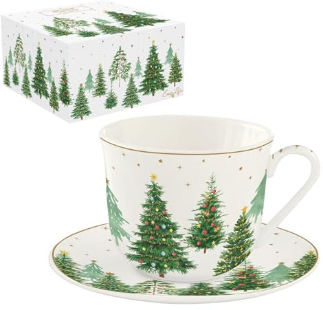 Easy Life Frühstücksbox, 40 cl, mit Untertasse aus Porzellan, festlich