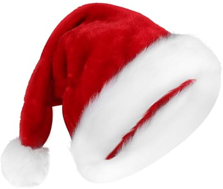 WDFLLF Weihnachtsmütze, Nikolausmütze Plüsch Kante Weihnachtsmann Mütze Verdickte Bequeme Weihnachtsmützen Samtige Weihnachtsmütze mit Innenfutter für Weihnachten Partys und Festlichkeiten