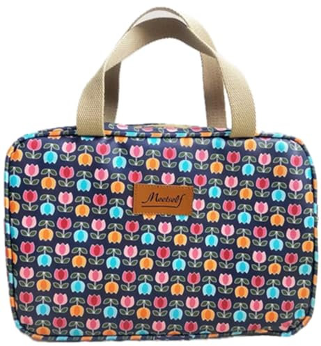 Trousse de Toilette Femme,Trousse de Toilette étanche Portable,Sac de Toilette Grande capacité Organisateur pour Le Voyage,Business,Pique-Nique (Petites Fleurs Bleu)