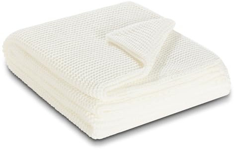 HOMESTORY Kuscheldecke Weiß-Creme Moderne Strickdecke, gestrickte Wohndecke, 80% Polyacryl, 20% Baumwolle Strick Plaid 130 x 170 cm