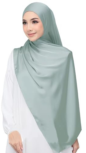 Lina & Lily Luxus-Satin Hijab Kopftuch Schal für Muslimische Frauen Extra Langer (Salbeigrün)