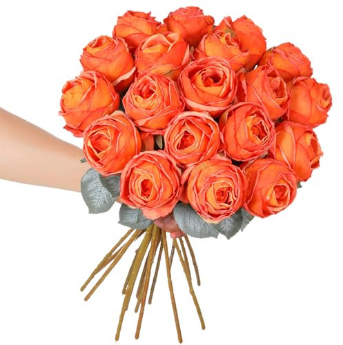 Kisflower Fiori artificiali di colore arancione, 50,8 cm di altezza, a stelo singolo, in seta, per tavolo, ufficio, feste, matrimoni, decorazione per la casa (arancione, 10 pezzi)