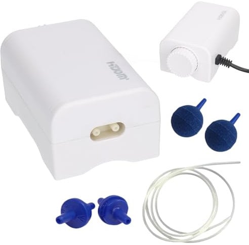 Hidom Ultra Quiet Adjustable Aquarium Air Pump Single/Double Outlet Air Pumps For Tropical or Marine Fish Tanks With Check Valves, Air Stones and Airline Tubing (C1 (1.2L/min))