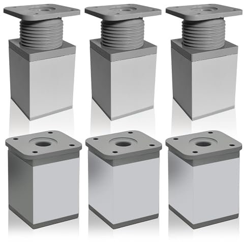 Aicharynic 6 Stück Möbelfüße: Verstellbar Möbelbeine aus Aluminium, Tischbeine Höhenverstellbar Füße Höhe 60mm Durschmesser 40 mm Schrankfüße Möbel Füsse für Stühle Schrank Tisch Sofa eckig (Matt)