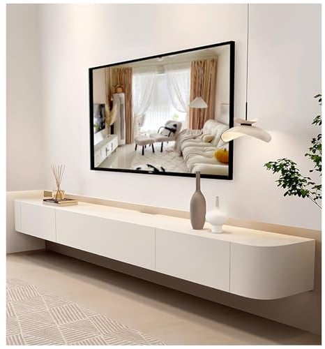 GAONUDAN Long Meuble TV Flottant, Meuble TV Mural, étagères TV murales avec tiroirs de Rangement, Console multimédia de Divertissement Moderne, Grand Banc TV pour Salon (200 x 24 x 20 cm)