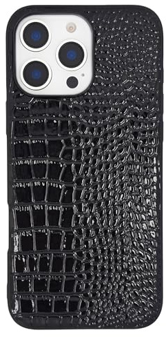DMaos für iPhone 16 Hülle für Damen, Krokodil Synthetische Lackleder Abdeckung, Klassische Mode für iPhone16 6.1 Zoll - Schwarz