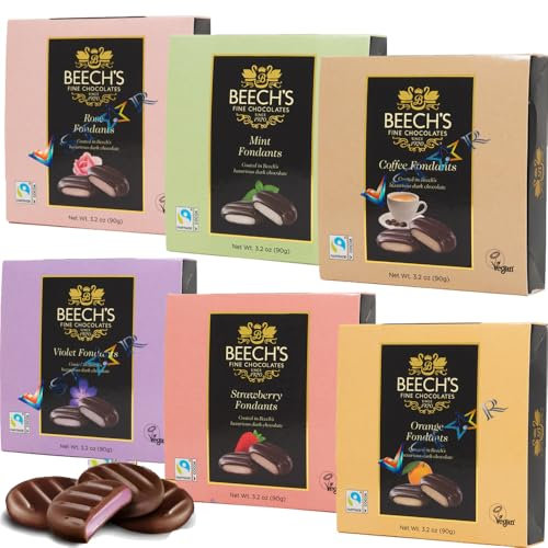 Beeechs Rose, Mint, Coffee, Orange, Violet, Strawberry Flavour Fondant Creams coated Dark chocolate Variety Box 90g | Perfect for Christmas (4, Random Mixed)