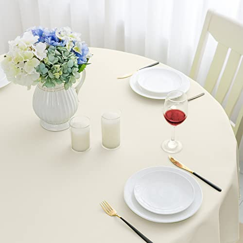 Romanstile kleine runde Tischdecke Outdoor 120 cm beige abwaschbar wasserabweisend Tischtuch Tablecloth Tischwäsche Deko für Geburtstag,Party,Garten,Frühling,Sommer,Terrasse,Balkon,Hochzeit,Ostern