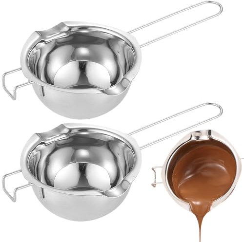 Wjelet 2 Pcs Double Boiler Melting Pot with 480ML, Candle Making Kit, 304 Stainless Steel Melting Pot for Chocolate, Butter, Candy, Cheese, Caramel, and Wax, Ideal for Kitchen Use