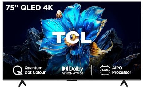 TCL 75P7K-UK 75 QLED 4K Ultra HD HDR Google TV (Google Assistant, Freeview Play, Dolby Atmos, Dolby Vision, HDR10+, 120Hz Game Accelerator, Motion Clarity,2025 New Model)
