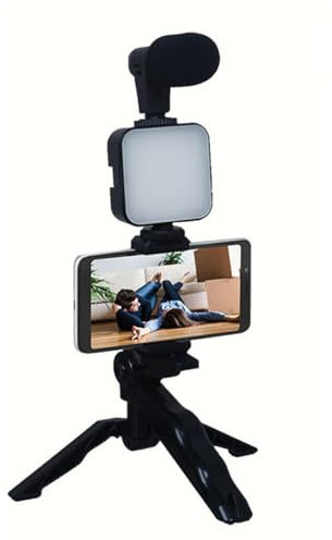 Vlogging Kit - Professional Vlogging Kit For Creators | Portable Video Recording Gear With Tripod, LED Ring Light, Microphone, Smartphone Compatible, Adjustable Equipment Stand For Live Stream