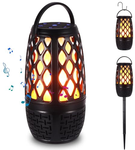 ALLOMN Outdoor Lautsprecher Bluetooth Wasserdicht LED Bluetooth Flammenlautsprecher Kabellose Bluetooth Lautsprecher Tragbare LED Flamme Lautsprecher mit Heringen / Stangen / Haken für Terrasse Garten