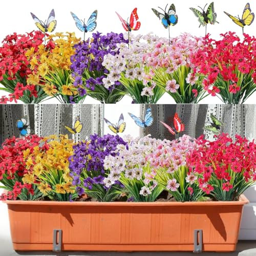 Avoik 18 Bündel Kunstblumen für Draußen, Künstliche Blumen Balkon Kunstblumen Kunstpflanze Blumenstrauß Faux UV-beständige Freien Wetterfest Seidenblumen für Innen Außen Box Balkonkasten Garten Dekor