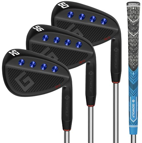 Gowolf Premium smidd heltäckande design golf kil golf gap kil sand kilklack golfklubbor – CNC fräst yta för mer snurra bra golfgåva (svart 52 56 60 graders set)