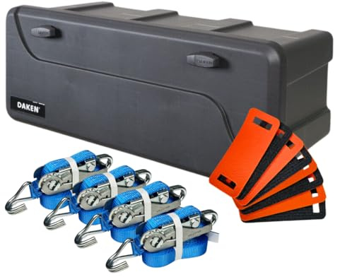 LOADCARE Ladungssicherung für PKW Transporter Anhängerkiste wasserdichte Deichselbox mit Zubehör 750x300x355 (Mit 4 x Ratschenzurrgurt + 8 x Kantenschoner)