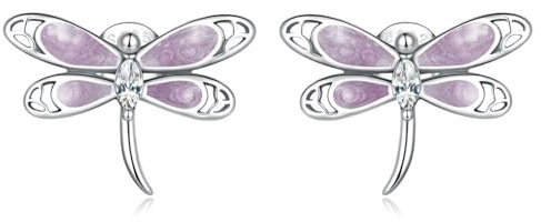 Kerraom Libellen-Ohrstecker für Damen 925 Sterlingsilber 925 Silber Ohrringe Libelle in Rosa – Kleine Herabhängende Libellen Ohrringe, Hypoallergen Tier-Ohrstecker, Schmuckgeschenk für Mädchen