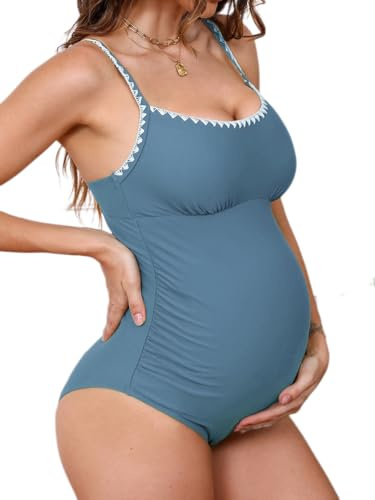 CUPSHE Damen Maternity Badeanzug U Ausschnitt Häkelkante Zierausschnitte Einteilige Einteilige Umstandsbademode Swimsuit
