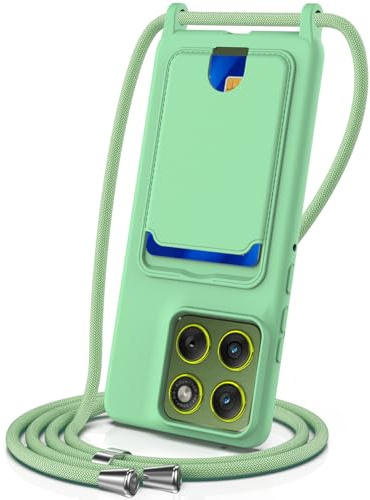 SLWYF Compatible with iPhone 15 Pro Max Crossbody with Card, Liquid Silicone Phone Case with Adjustable Lanyard Neck Strap Ultra Slim Fit Shockproof Cover for iPhone 15 Pro Max, Green