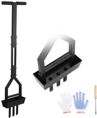 Yoxovo Rasenlüfter, Aerifizierer für Rasen mit Ablageschale Reinigungswerkzeug und Handschuh, 95cm T-Griff Rasenbelüfter Vertikutierer Manuell Heavy Duty Rasenspecht Belüften für Rasen oder Hof