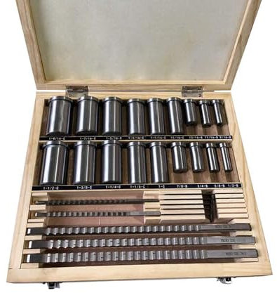 Keyway Broach Kit 30 Pcs,HSS Industrial Tools for Lathe Inch Size 5 pcs Broach & 18 Collared Bushing & 7 Shims Cutting Tools for Lathe Keyway Size B -1/8,B - 3/16,C - 1/4,C - 3/8,C - 5/16