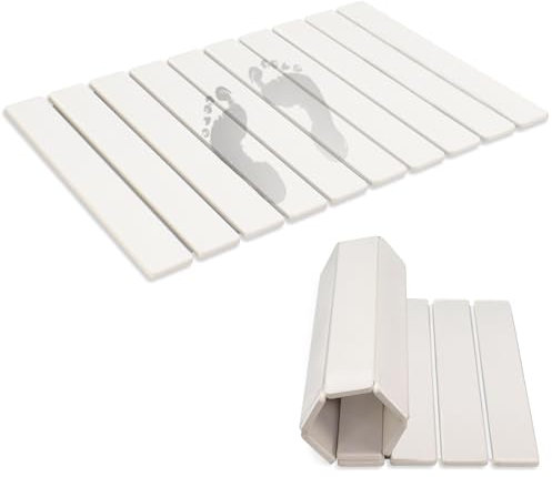 Revid Foldable Stone Bath Mats for Bathroom, 23.6(L)×15.5(W) Diatomaceous Earth Bath Mat, Non-Slip Quick Dry Stone Mat, White