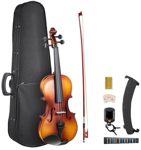 VEVOR Violín de 340 mm, Juego de Violín con Estuche Rígido, Resina, Arco, Hombrera, Puente, Afinador y Cuerdas Adicionales, Instrumento Musical Profesional para Estudiantes y Principiantes, Marrón