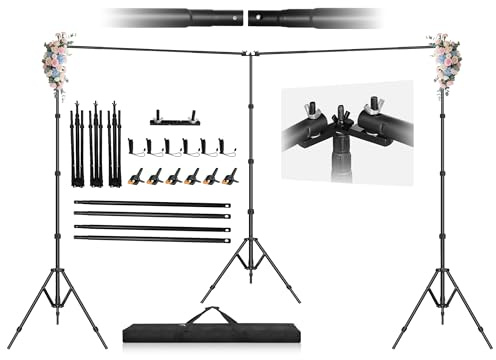 Jiang&Rong 2.6 x 6m/8.5 x 20ft (H x W) Adjustable Photo Backdrop Stand Kit | Large Photography Background Stand with 308°Angle Rotatable Connector for Wedding, Birthday, Party