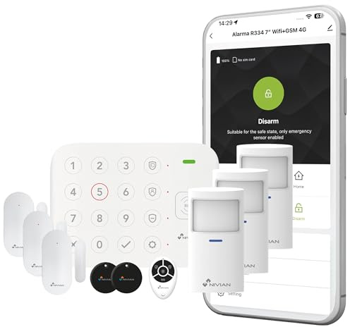 Nivian Sistema di Allarme WiFi con Tastiera e RFID – Kit Antifurto Wireless per Casa o Ufficio – Connessione WiFi, App Tuya, Sensore di Movimento e Porta, Sirena Integrata, Telecomando e 2 Tag RFID