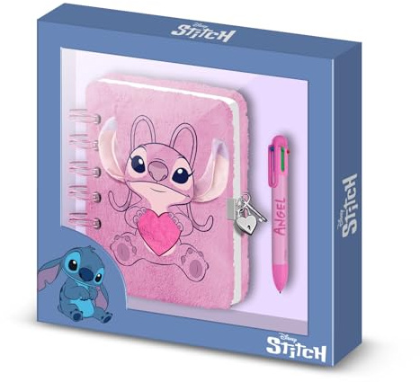 Disney Lilo et Stitch Angel Heart-Pack de Journal Plush + Stylo 6 Couleurs, Rose