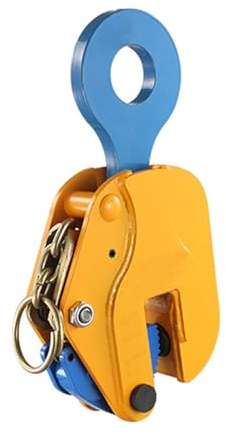 Heavy-Duty Plate Clamp - Steel Lifting Tool with Locking Hoist Hook & Chain for Safe Lifting in Construction
