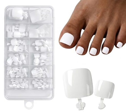 Ouligay Lot de 120 faux ongles courts blancs à presser - 12 tailles - Carrés - À coller - En gel souple - Mat - Pour salon de manucure