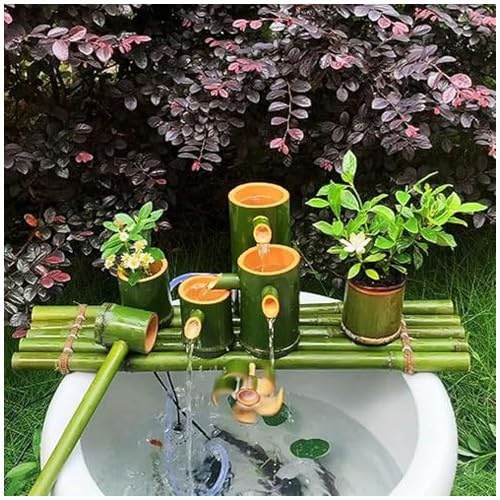 Bananaww Fuente Solar para Jardín en Bambú, Fuente Cascada con Bomba, Paneles solares, Decoración Natural para Exterior para Terraza y Estanque