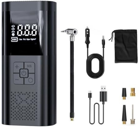 LCQSYE Compressori Portatili Pompa d'Aria Wireless, Compressore d'Aria Portatile, Pompa d'Aria Elettrica per Auto, Moto E Biciclette, Gonfiatore. Compressore Aria Portatile(Black-USB-DC)