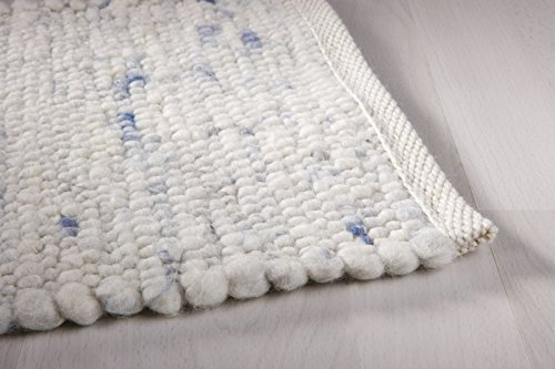 Taracarpet Moderner Landhaus Teppich Handwebteppich Fjord aus hochwertiger Schurwolle beidseitig legbar echte Handarbeit Farbe 165 Natur blau meliert 250x350 cm