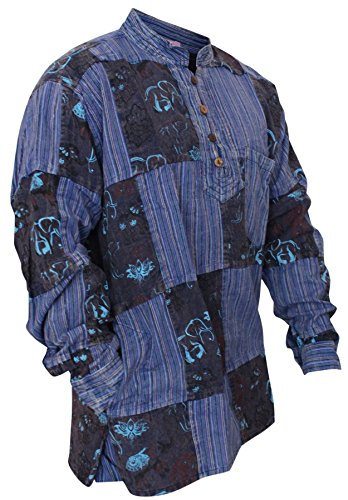 Shopoholic Fashion Herrenhemd, Stonewashed, Hippie-Hemd mit bedruckten Flicken Gr. L, violett