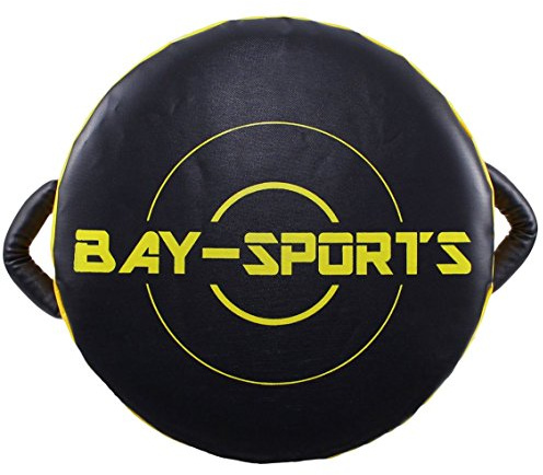 BAY® UFO RUND 45 x 45 x 20 cm - SEHR STABIL- schwarz/gelb Leder PU Schlagpolster, Schlagkissen, Pratze Pratzen Bodyshield Kickboxen Thaiboxen Muay Thai