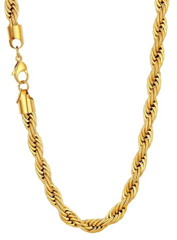 U7 18K Gold Plated, Stainless Steel Hip Hop Rope Chain Necklace, Rock Twist Chain, Length 26inch, Width 9mm, Women/Men Fashion Jewellery Necklace, GN2179K-26