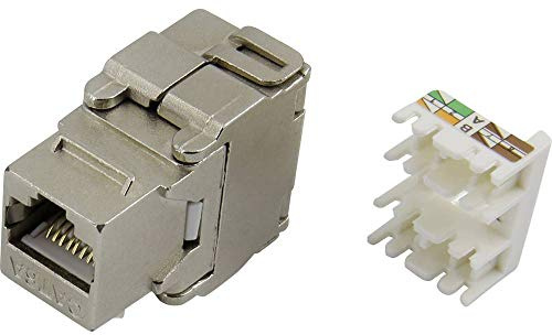 Modularer Stecker, weiblich, ohne Werkzeug, TRU COMPONENTS 1425903 RJ45 Cat6 Buchse, gerade, Metall, 1 Stück